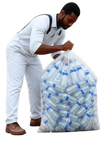 Person collecting plastic bottles
